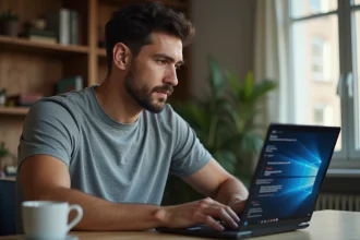 Homme utilisant un navigateur web pour accéder à l'interface d'administration de sa box internet via une adresse IP locale