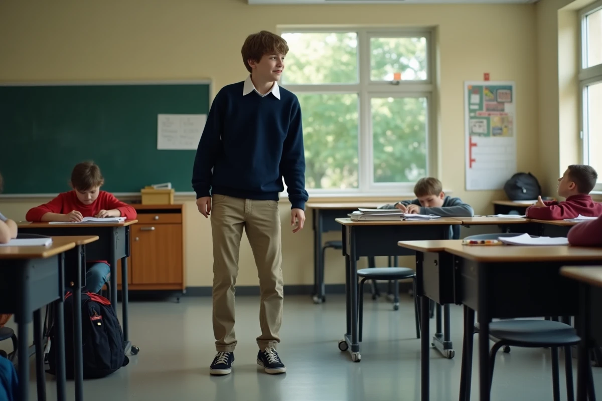 Jeune lycéen faisant un petit tour en classe