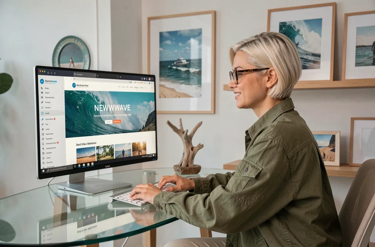 Créatrice web de l'agence Newwwave retravaillant un design WordPress inspiré de l'identité côtière basque