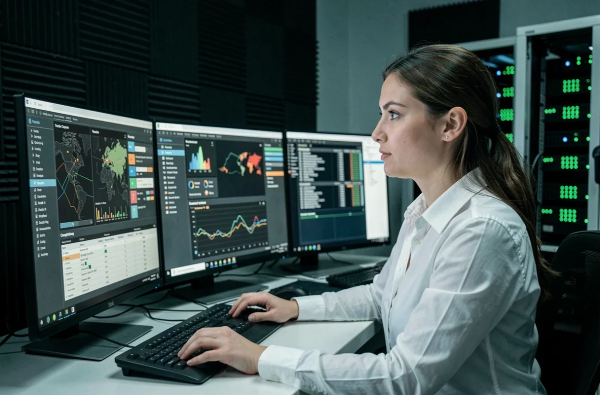 Analyste en cybersécurité d'APS Solutions Informatiques vérifiant la conformité et la sécurité réseau dans le département 42