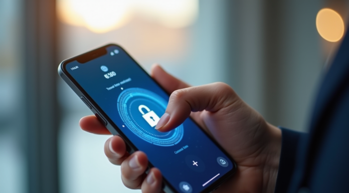 Personne entrant un code 3D Secure sur une application bancaire