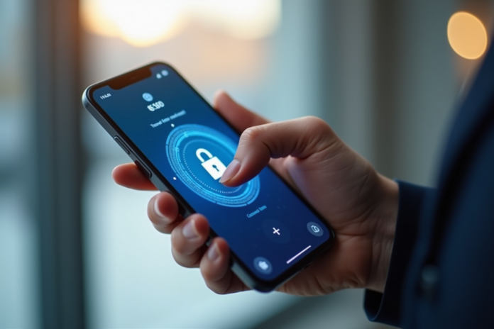 Personne entrant un code 3D Secure sur une application bancaire