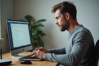 Homme consultant l'interface d'administration de son routeur via l'adresse 192.168.1.1 pour changer le mot de passe Wi-Fi