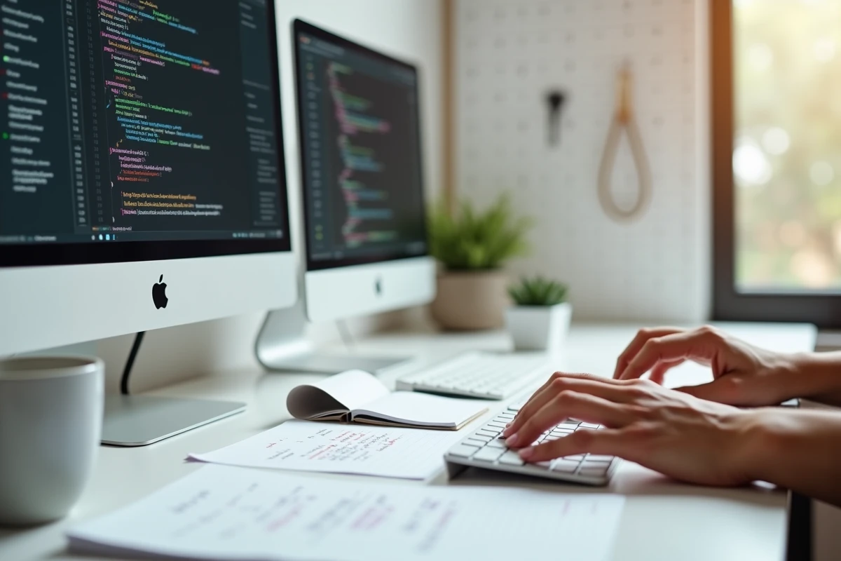 Développeur web travaillant sur le code d'un site internet pour une agence digitale professionnelle