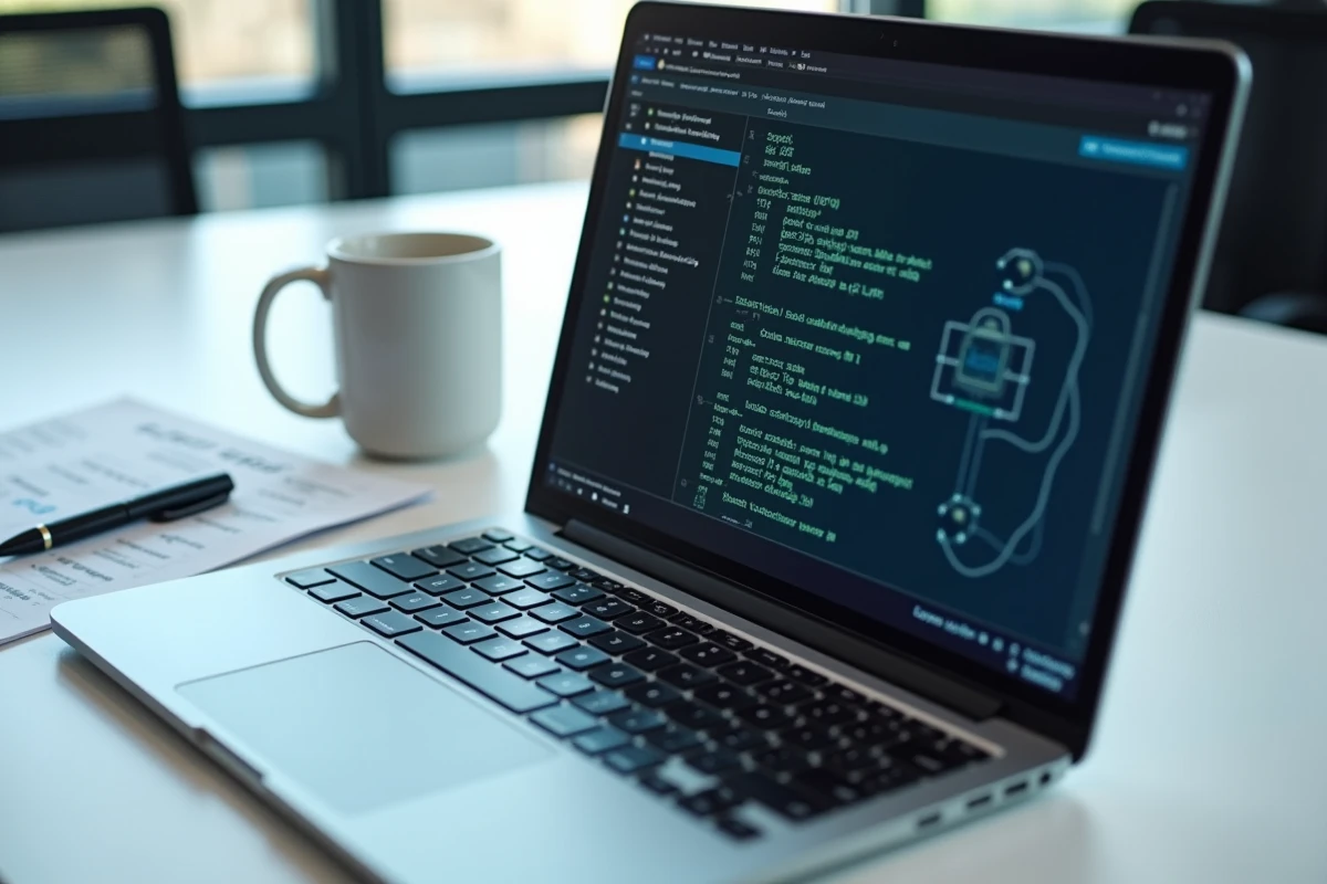 Écran d'ordinateur portable affichant la configuration du port TCP pour le protocole DNS en entreprise