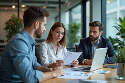 Groupe de professionnels analysant des résultats de tests A/B