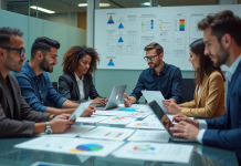 Groupe de professionnels en réunion dans un bureau moderne