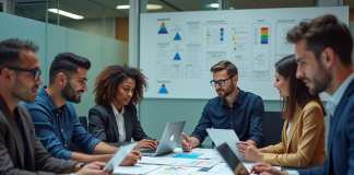 Groupe de professionnels en réunion dans un bureau moderne