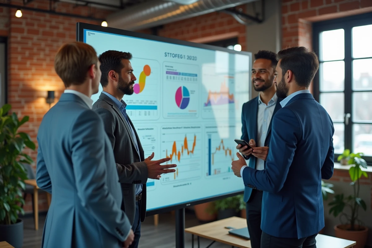 Groupe de professionnels discutant autour d