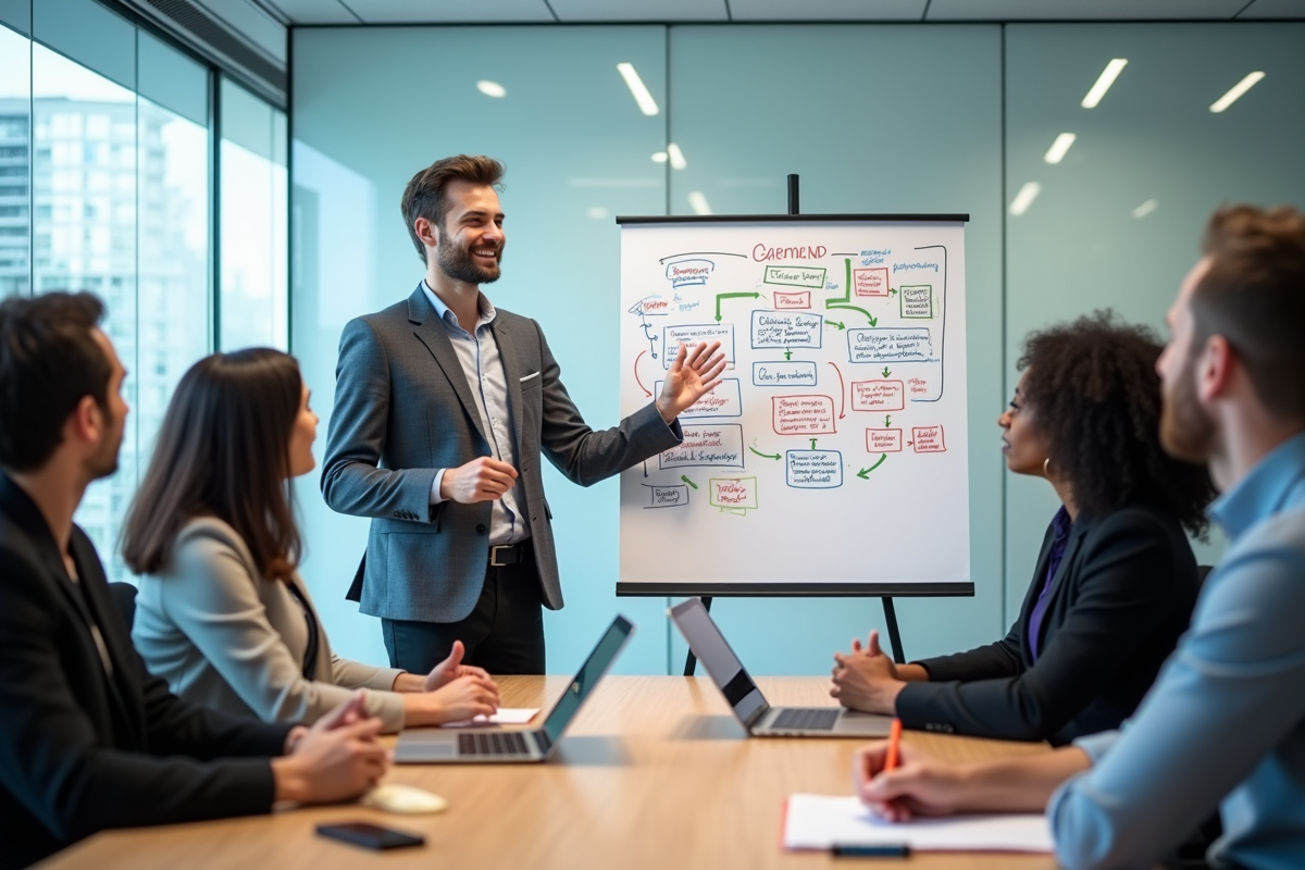 Groupe de jeunes professionnels collaborant autour d