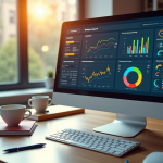 Espace de travail moderne avec écran affichant analytics SEO