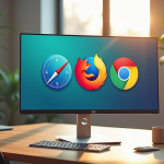 Espace de travail moderne avec logos des navigateurs 2025