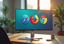 Espace de travail moderne avec logos des navigateurs 2025