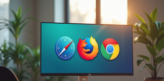 Espace de travail moderne avec logos des navigateurs 2025
