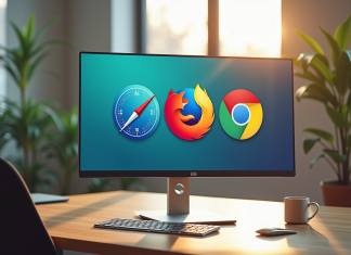 Espace de travail moderne avec logos des navigateurs 2025