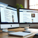 Espace de travail moderne avec écran montrant résultats organiques et annonces