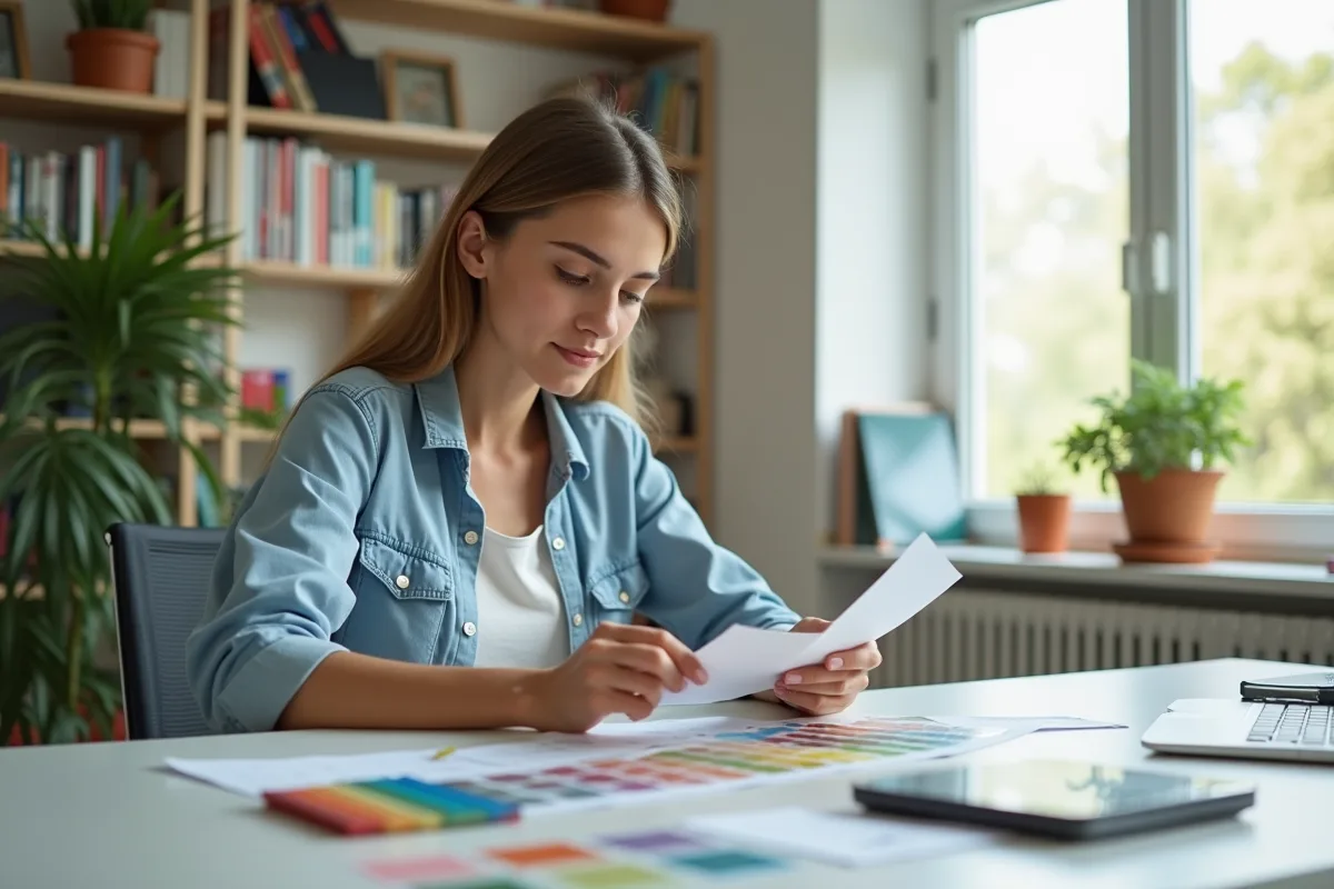 Jeune femme analysant des échantillons de PVC à domicile