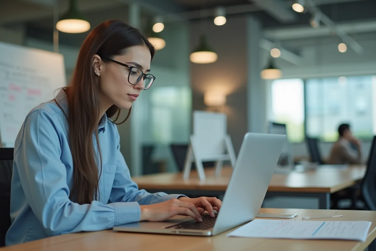Jeune femme analysant résultats de test ab au bureau