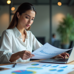 Femme d affaires compare graphiques email campagne