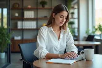 Jeune femme au bureau travaillant sur son ordinateur