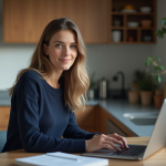 Sécurité des données personnelles en ligne : Comment sécuriser vos informations privées ? Femme travaillant sur son ordinateur dans une cuisine chaleureuse