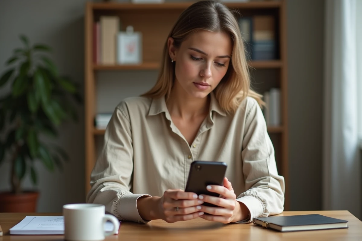Jeune femme tenant un smartphone affichant deux profils Instagram, réfléchissant à la création d'un deuxième compte