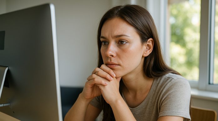 Femme assise au bureau dans une pièce lumineuse