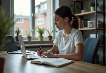 Jeune femme concentrée travaillant sur un ordinateur pour Kubernetes