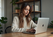 Créer des mots de passe forts et sécurisés : meilleures pratiques à suivre Jeune femme concentrée tapant un mot de passe sur son ordinateur