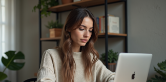 Créer des mots de passe forts et sécurisés : meilleures pratiques à suivre Jeune femme concentrée tapant un mot de passe sur son ordinateur