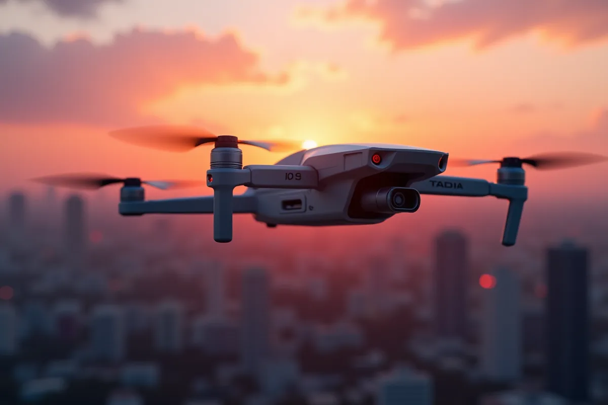 Drones survolant une ville pour des applications variées et controversées