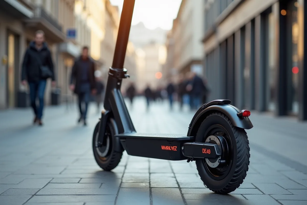 Trottinette électrique en milieu urbain avec des piétons autour