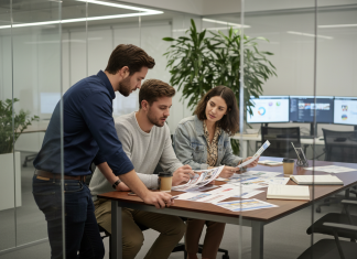 7 critères clés pour sélectionner la bonne agence pour votre refonte web Groupe de professionnels en réunion dans un bureau moderne