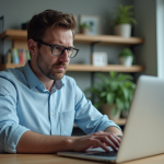 Phishing : ouvrir un e-mail en toute sécurité, nos conseils pour être protégé Homme concentré sur son ordinateur dans un bureau moderne