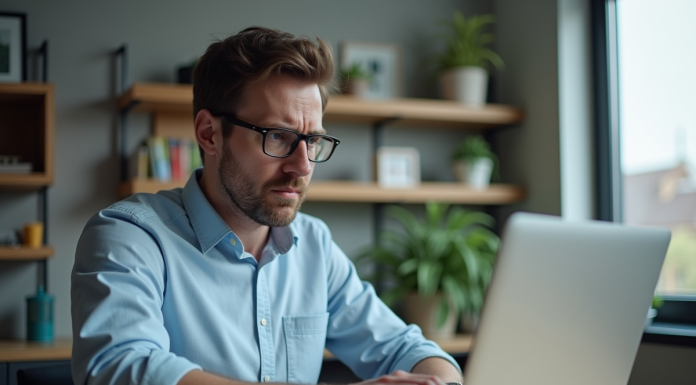 Phishing : ouvrir un e-mail en toute sécurité, nos conseils pour être protégé Homme concentré sur son ordinateur dans un bureau moderne