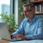 Sécurité des fichiers : les 3 méthodes efficaces de protection à connaître ! Homme d'âge moyen encryptant des documents importants sur son ordinateur