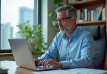 Sécurité des fichiers : les 3 méthodes efficaces de protection à connaître ! Homme d'âge moyen encryptant des documents importants sur son ordinateur