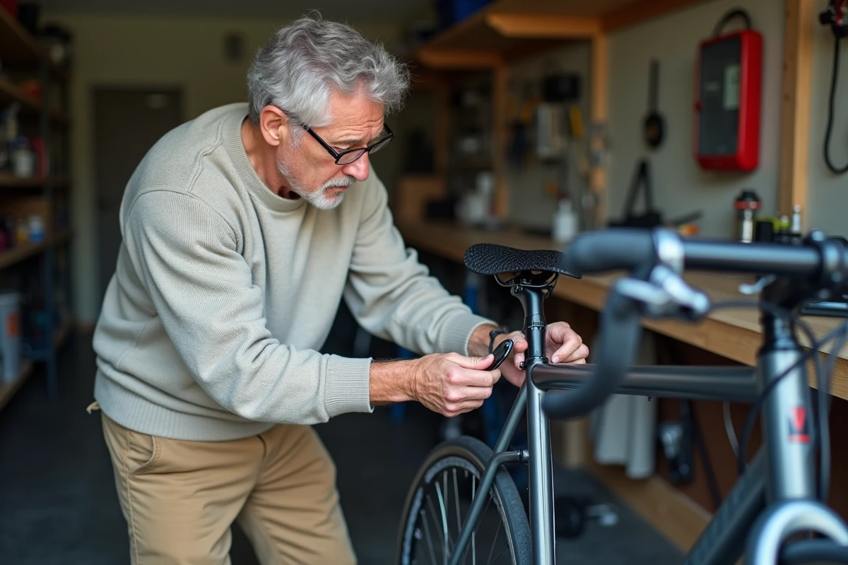 Homme installant un traceur GPS sous la selle d