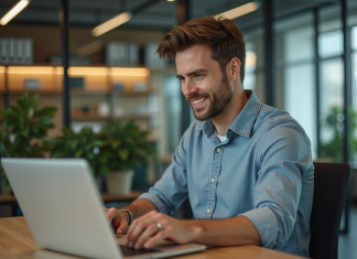 Générateur de leads : définition et fonctionnement du code à connaître ! Homme d'affaires travaillant sur un laptop dans un bureau moderne