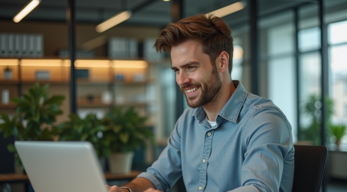 Générateur de leads : définition et fonctionnement du code à connaître ! Homme d'affaires travaillant sur un laptop dans un bureau moderne