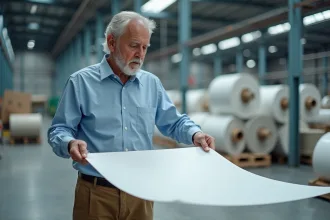Ingénieur examinant une plaque de PVC en usine
