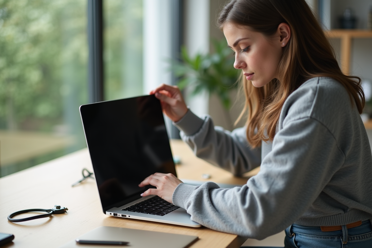 Jeune femme posant un écran d