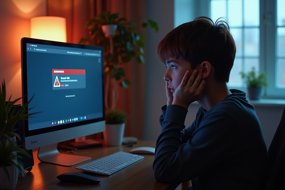Jeune gamer frustré face à un écran avec erreur 429 Roblox