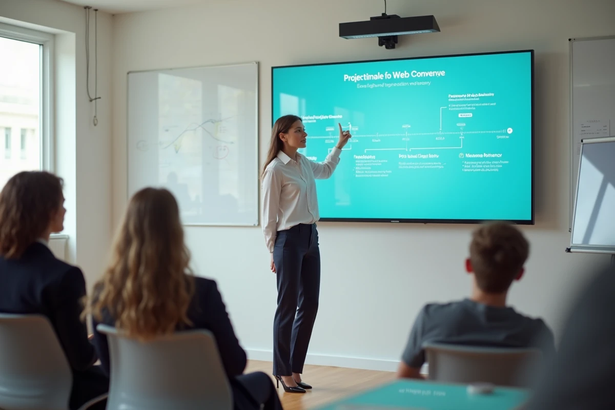 Jeune femme présentant un projet lors d
