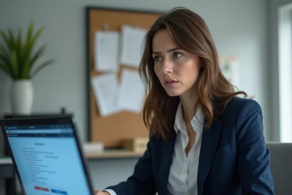 Femme frustrée devant un message d'erreur sur la messagerie académique Amiens intranet