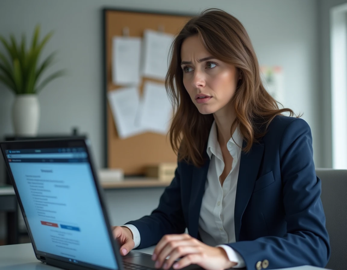 Femme frustrée devant un message d'erreur sur la messagerie académique Amiens intranet