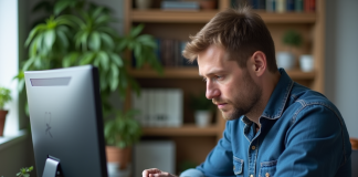 Remplacer un écran de manière efficace : procédure pas à pas Homme d'âge moyen réparant un écran d'ordinateur avec précision